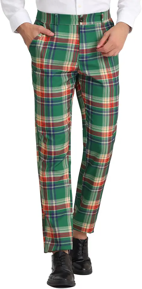 Lars Amadeus Men's Plaid Dress Pants Regular Fit Flat Front Elastic Waist