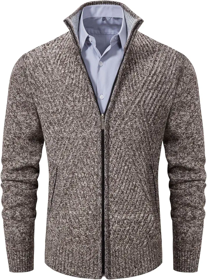 VtuAOL Mens Sweater Full Zip Stand Collar Slim Fit Casual Cardigans