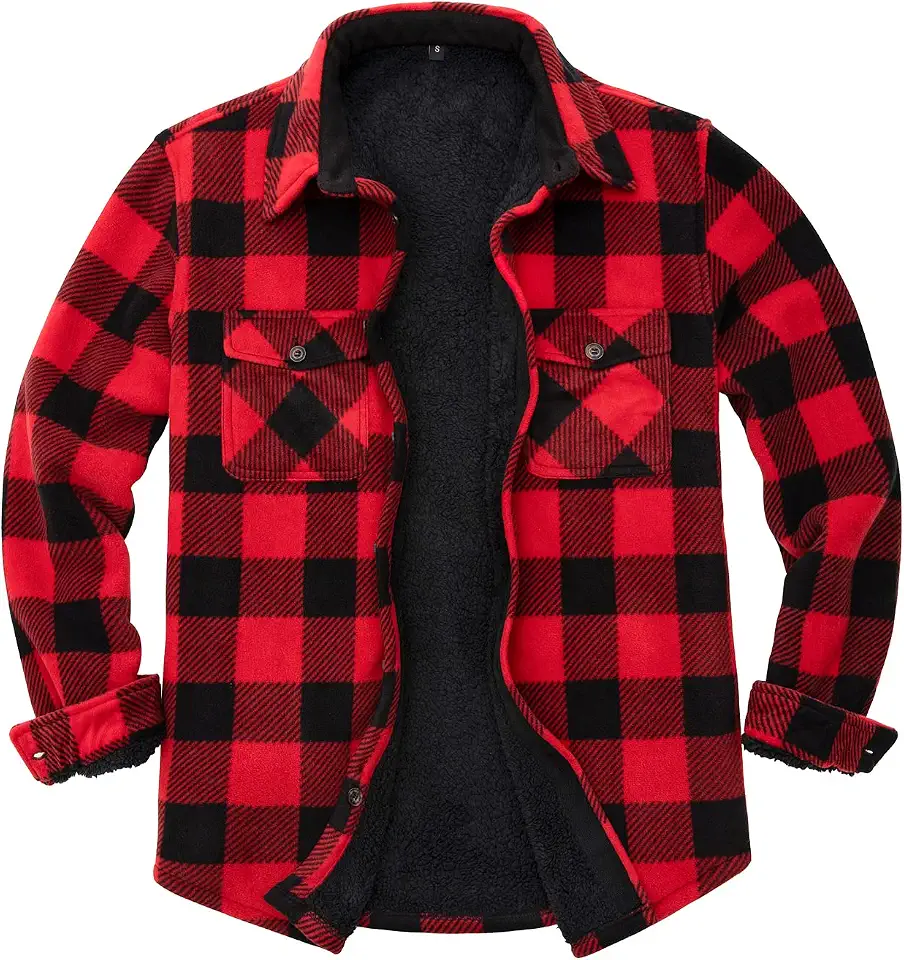 ZENTHACE Men's Warm Sherpa Lined Plaid Shirt Jacket