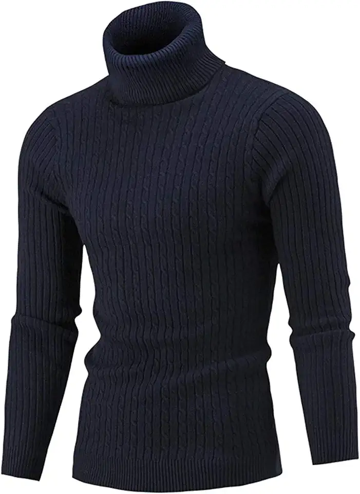 QZH.DUAO Mens Casual Slim Fit Turtleneck Sweaters Tops with Twist Patterned