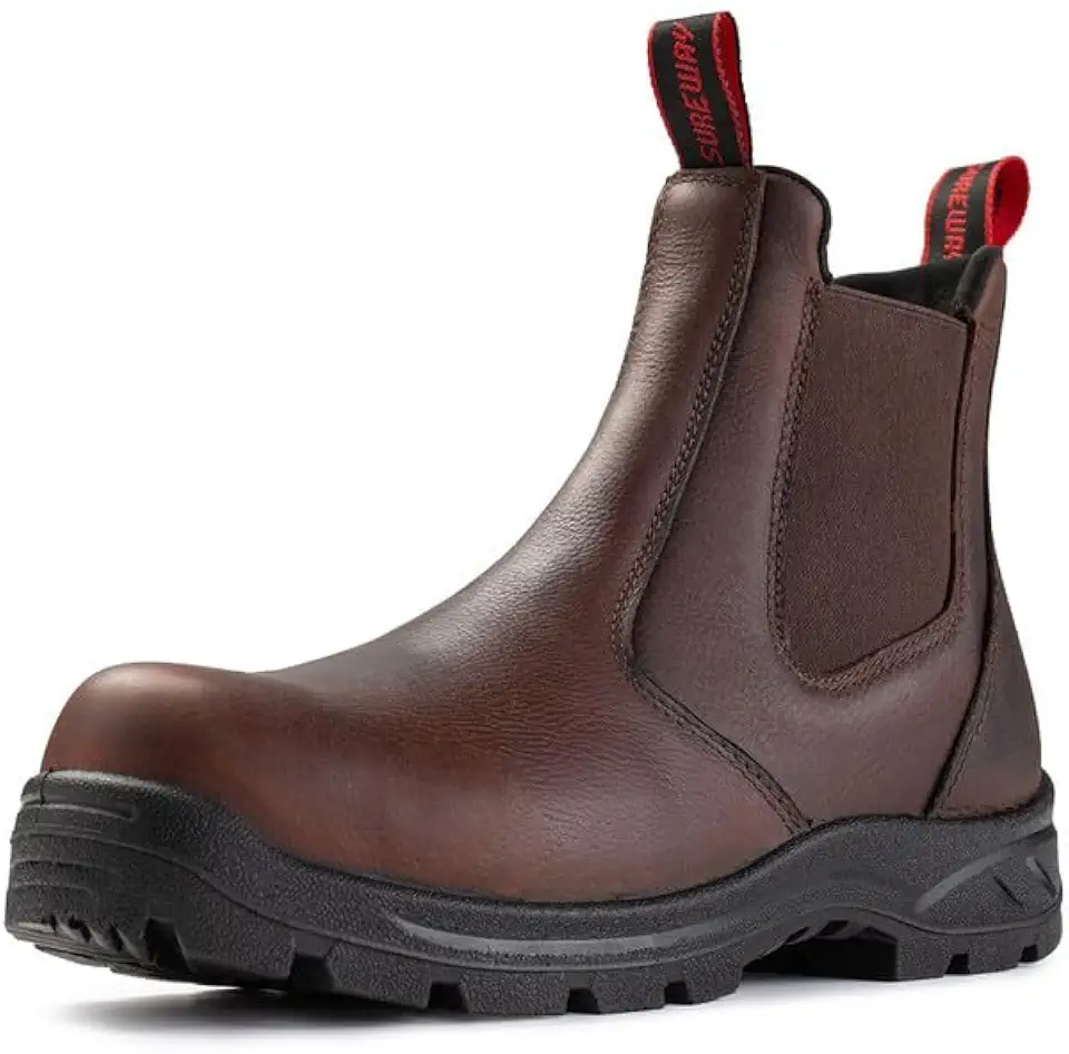 Global Recycled Standard SUREWAY Men's Slip-On Work Boots for Men,Full Grain Leather,Anti-Static,Water/Slip Resistant,Fire Station Mechanic Industrial Construction Safety Boots/Shoes for Men