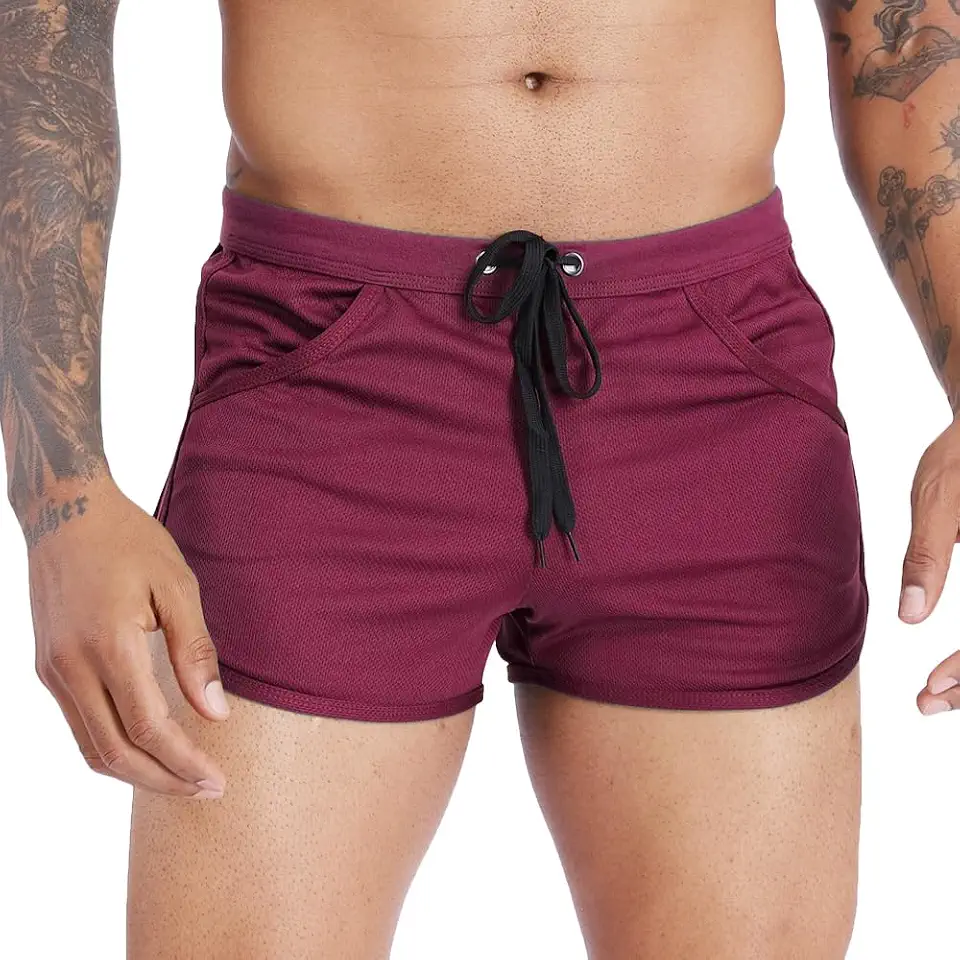 Men's Burgundy Split Athletic Running Shorts