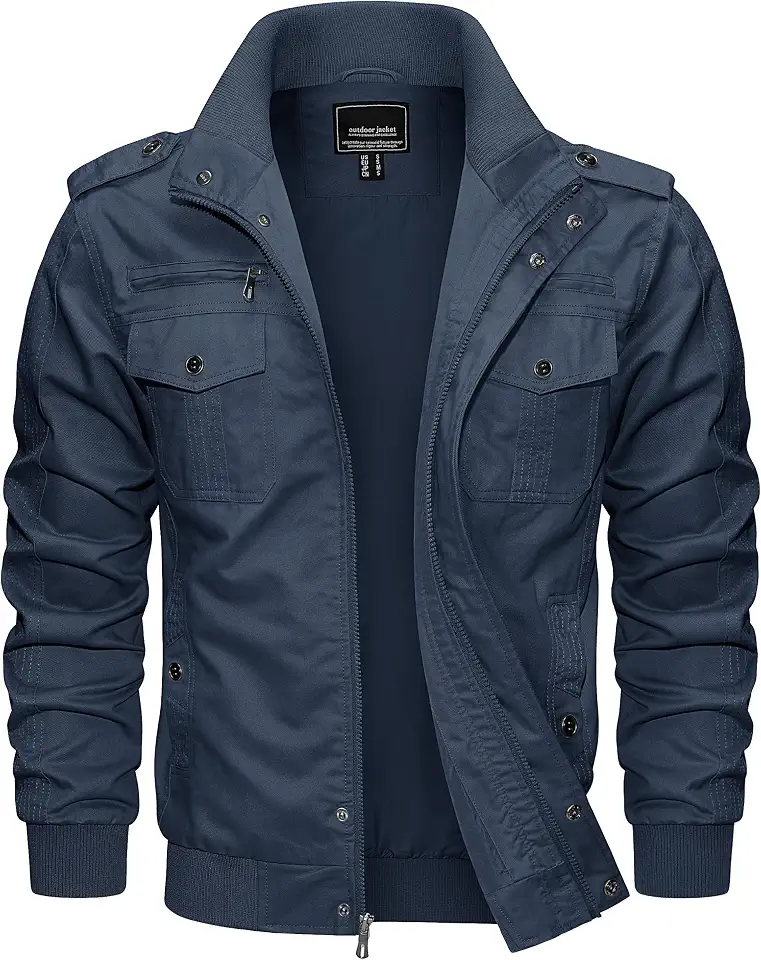 CRYSULLY Men's Military Jacket Casual Workwear Coat with Multi Pockets