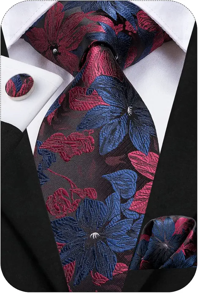 Hi-Tie Men's 63" 70" Extra Long Silk Ties with Pocket Square Cufflinks Set for Big and Tall Men Wedding Business