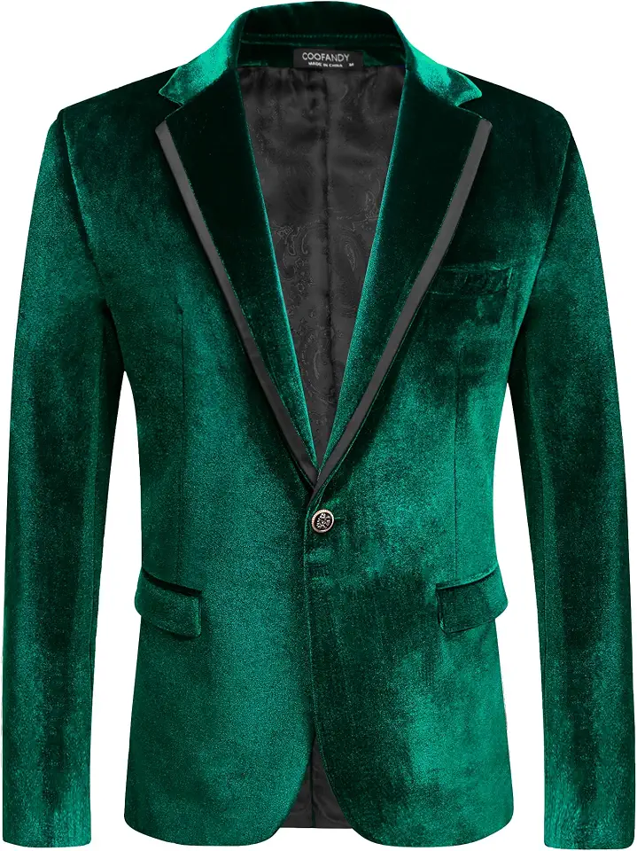 Global Recycled Standard COOFANDY Men's Velvet Blazer One Button Tuxedo Jacket Wedding Blazer Jacket