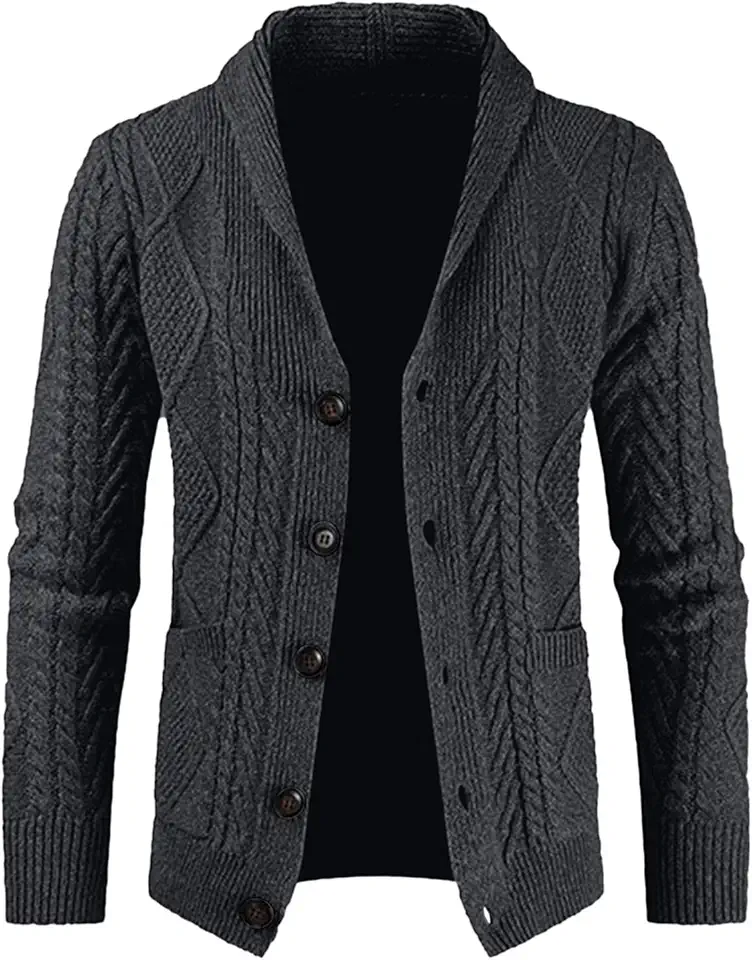 JMIERR Mens Wool Blend Shawl Collar Cable Knit Cardigan Sweater