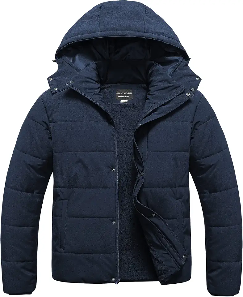 Men's Big and Tall Winter Puffer Jacket Waterproof Bubble Coat Puffy Ski Parka With Hood