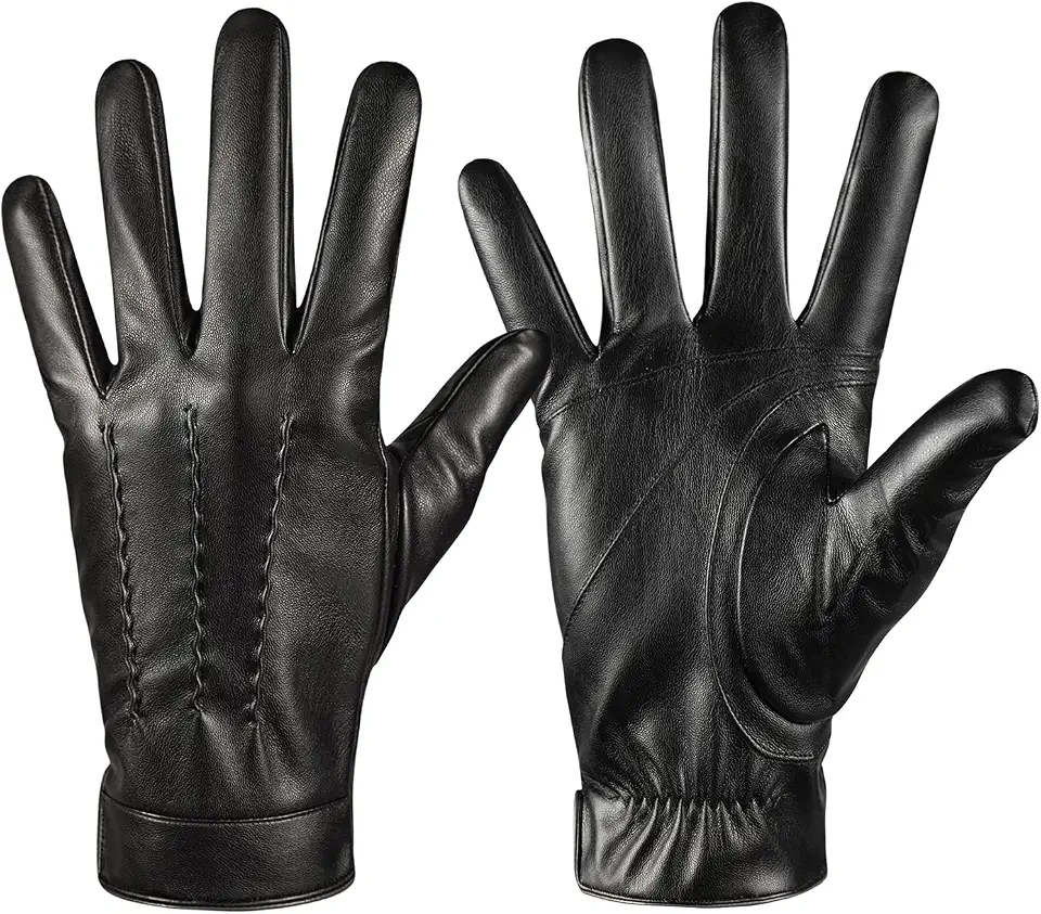 Winter Leather Gloves for Men,Touchscreen Snow Driving Gloves with Cashmere Lining for Motorcycle Driving Riding