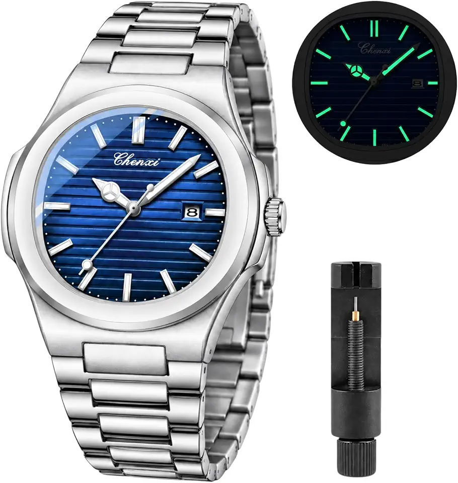 Gosasa Mens Quartz Watch with Date, Stainless Steel Business Bracelet Watch