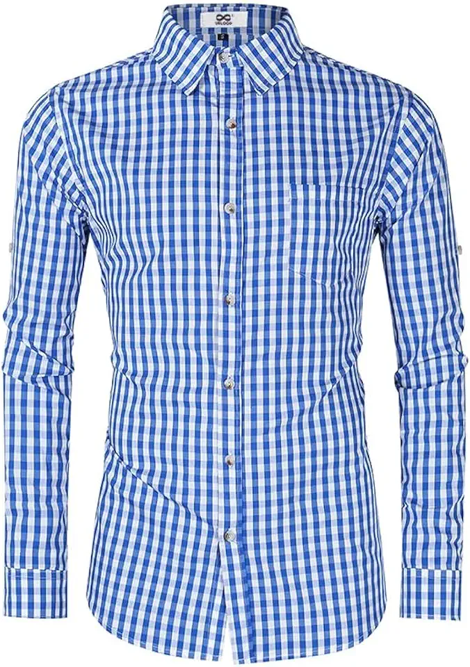 Men's German Bavarian Oktoberfest Casual Plaid Dress Shirt Checkered Button Down Shirts Long Sleeve Classical Shirts