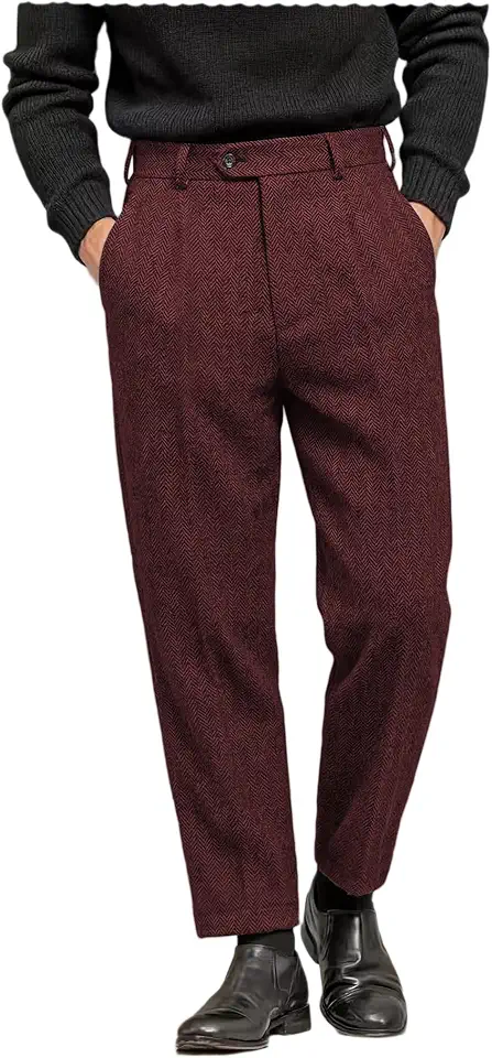 Men's Burgundy Tailored Wool Dress Pants