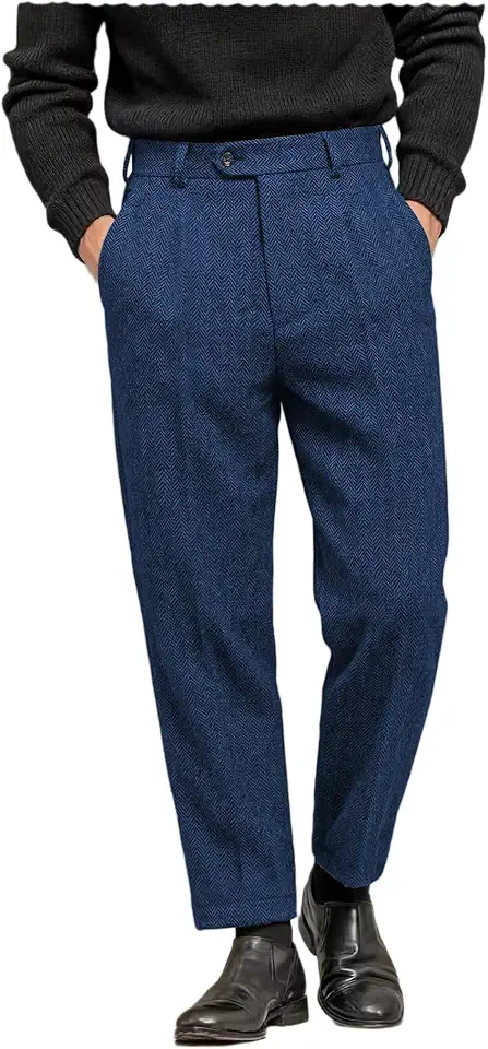 Men's Dark Navy Wool Flannel Dress Pants