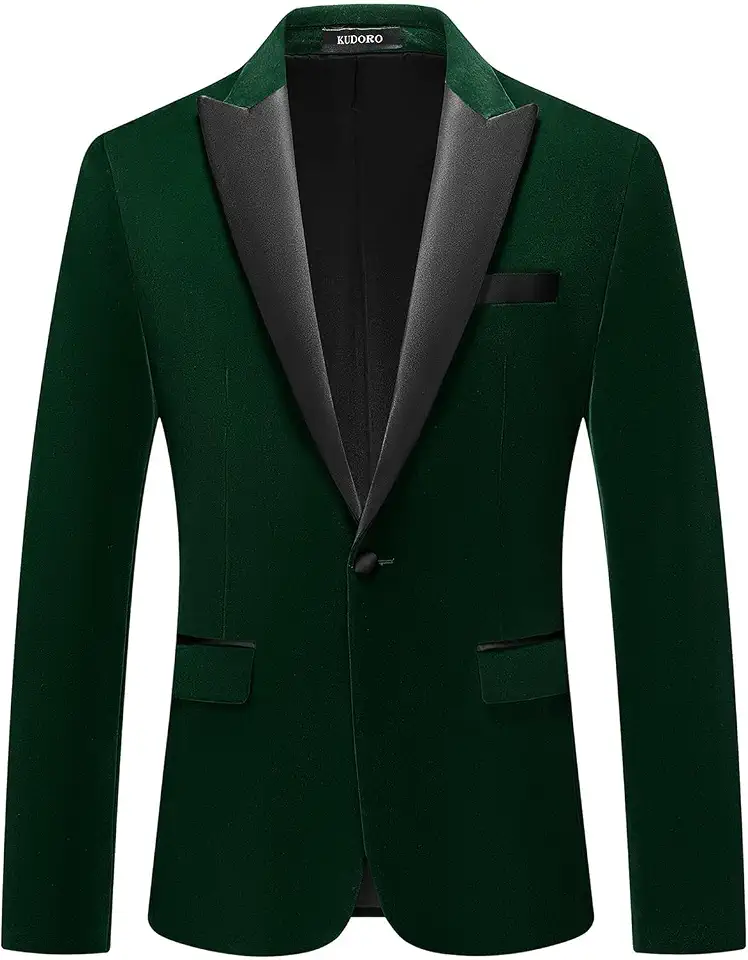 Mens Velvet Blazer Slim Fit Suit Jacket for Men Peaked Lapel One Button Tuxedo Blazer Wedding Prom Dinner