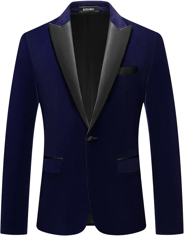 Mens Velvet Blazer Slim Fit Suit Jacket for Men Peaked Lapel One Button Tuxedo Blazer Wedding Prom Dinner