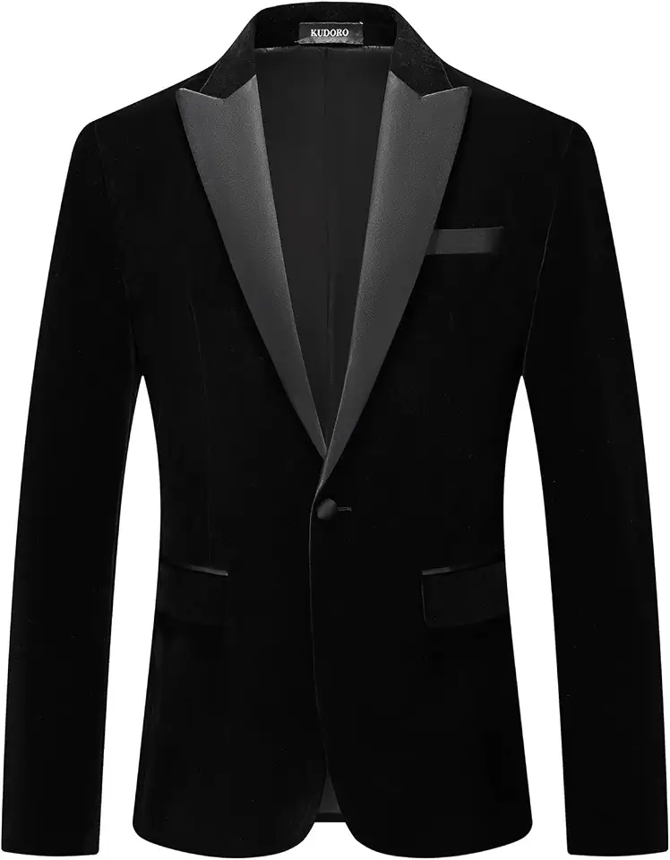 Mens Velvet Blazer Slim Fit Suit Jacket for Men Peaked Lapel One Button Tuxedo Blazer Wedding Prom Dinner