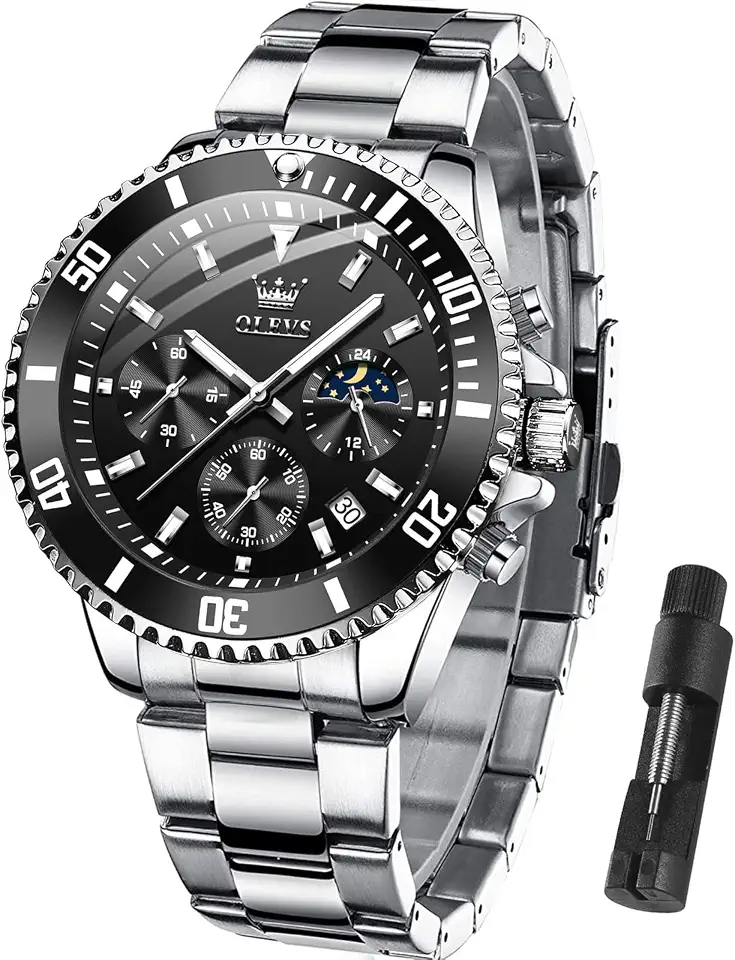 OLEVS Mens Watch Waterproof Stainless Steel Big Dial Watches for Men Gifts