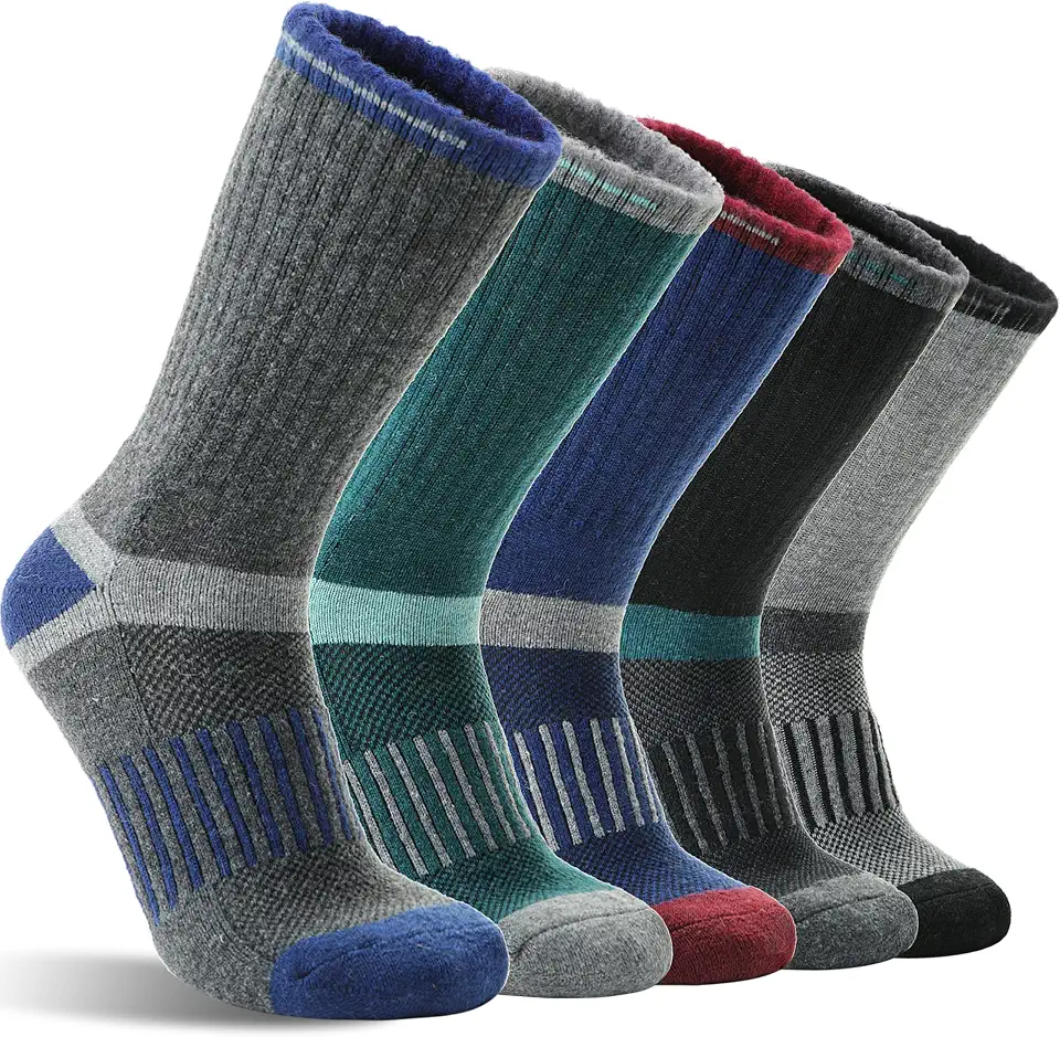 Global Recycled Standard MOGGEI 5 Pairs Merino Wool Hiking Socks Warm Thermal Winter Cozy Cushioned Moisture Wicking Socks for Women & Men
