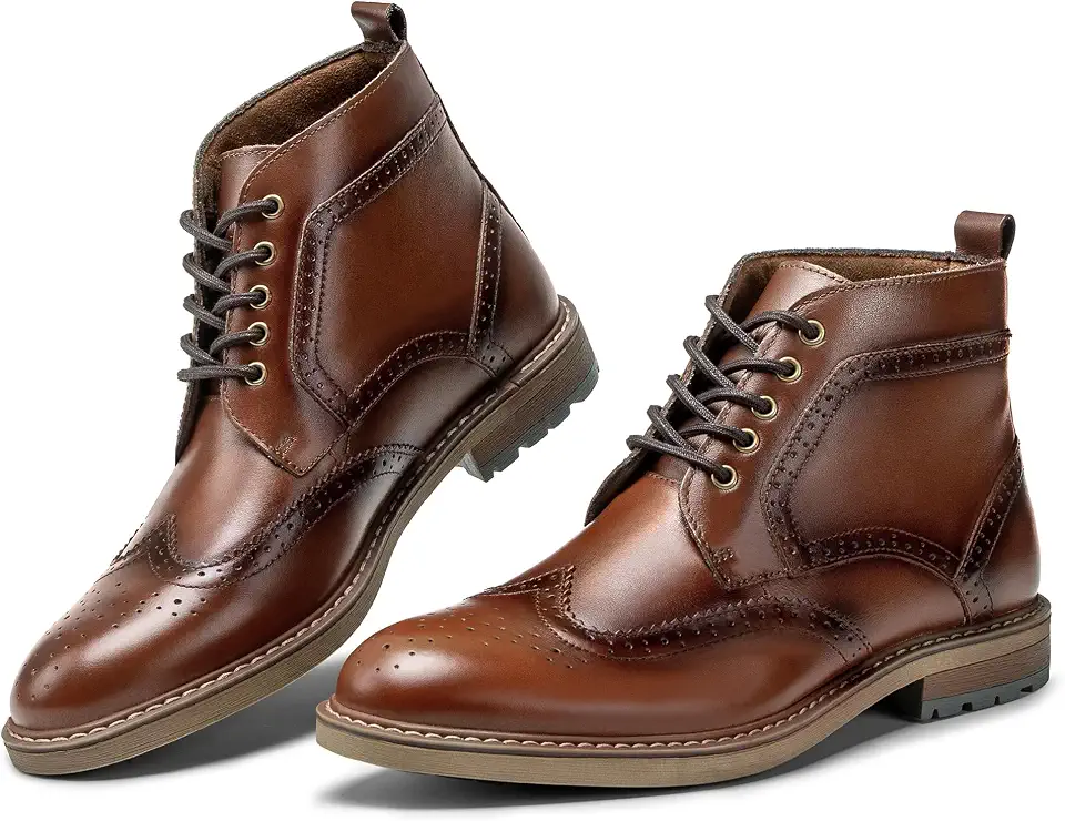 ArcBrothers Men's Genuine Leather Dress Boots – Classic Brogue Oxford Ankle Boot