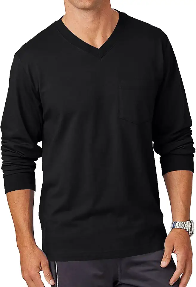 Wihion Men's Long Sleeve V-Neck Tee Shirt Tops with Pocket