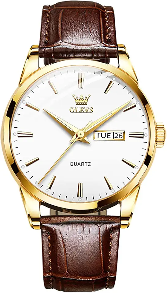 OLEVS Men's Watch Leather Band Quartz Classic Mens Minimalist Watches Simple Round Water Resistant Men Dress Watches