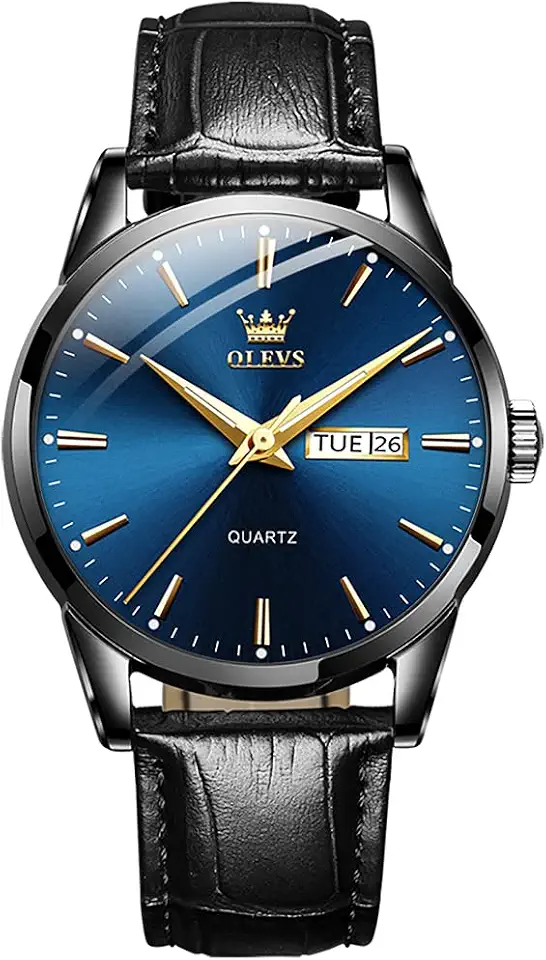 OLEVS Men's Watch Leather Band Quartz Classic Mens Minimalist Watches Simple Round Water Resistant Men Dress Watches