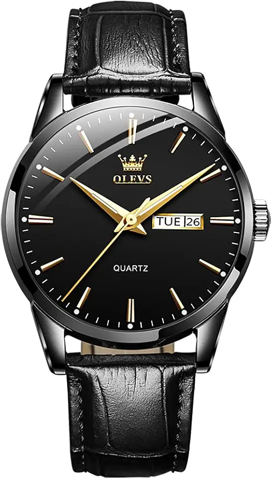 OLEVS Men's Watch Leather Band Quartz Classic Mens Minimalist Watches Simple Round Water Resistant Men Dress Watches