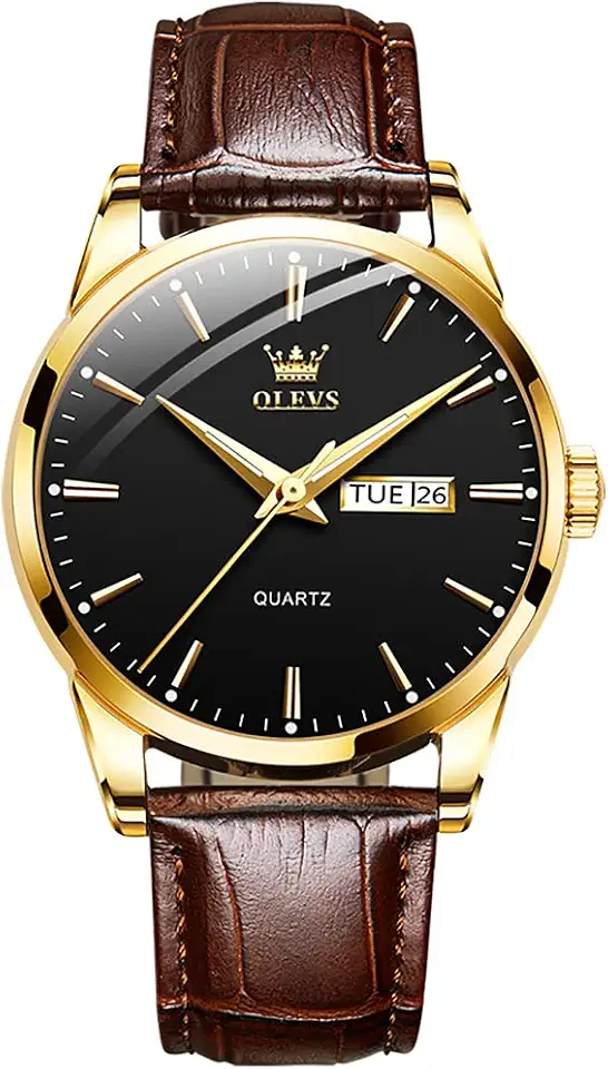OLEVS Men's Watch Leather Band Quartz Classic Mens Minimalist Watches Simple Round Water Resistant Men Dress Watches