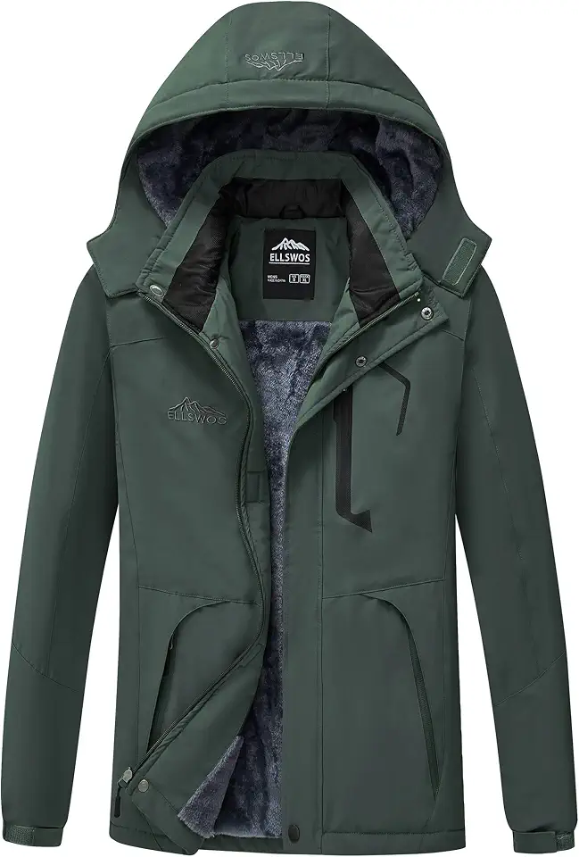 ELLSWOS Men's Waterproof Ski Jacket Winter Snow Coat Warm Hooded Raincoat