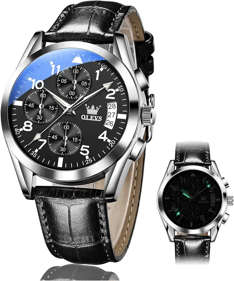 Men's Round Silver Case Leather Band Dress Watch