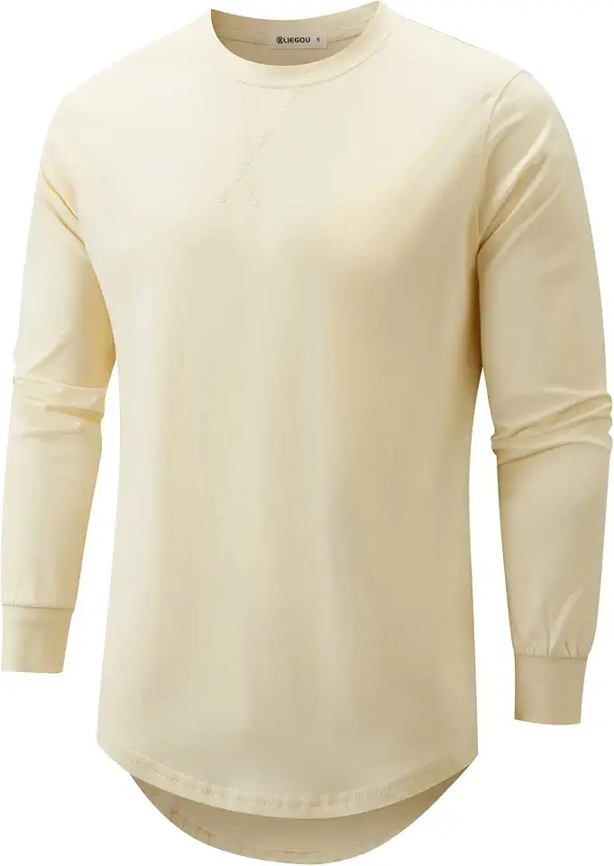 KLIEGOU Men's 100% Cotton Longline T-Shirt, Pre-Shrunk Soft