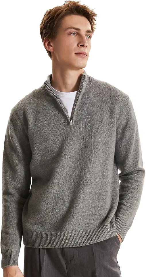 OEKO-TEX STANDARD 100 GreenMount Men's Quarter-Zip Sweater Cashmere Soft Long Sleeve Mock Neck Pullover Sweater Casual Sweater for Men