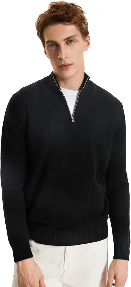 OEKO-TEX STANDARD 100 GreenMount Men's Quarter-Zip Sweater Cashmere Soft Long Sleeve Mock Neck Pullover Sweater Casual Sweater for Men