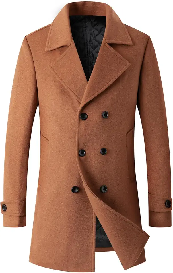 chouyatou Men's Classic Double Breasted Wool Blend Pea Coat Mid Long Trench Coat