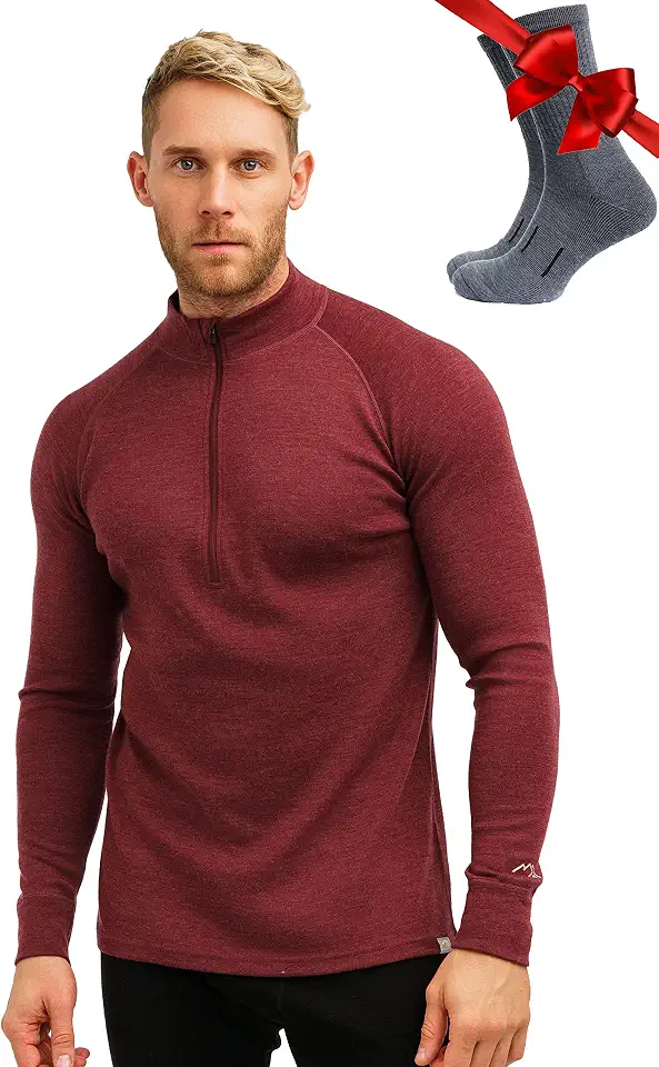 100% Merino Wool Half Zip Sweater Men - Quarter Zip Thermal Base Layer