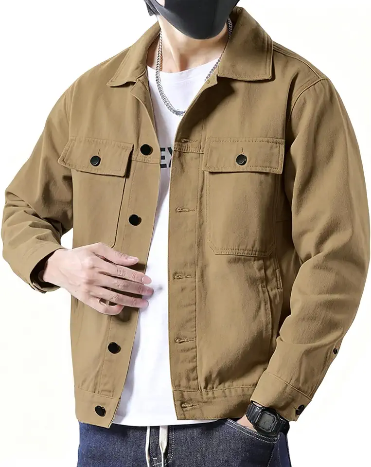 OEKO-TEX STANDARD 100 SANGTREE Men's Trucker Jacket Lightweight Cotton Casual Outerwear