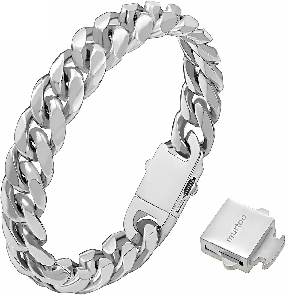 murtoo Mens Cuban Link Chain Bracelet, 6/8/12MM Stainless Steel Bracelets for Men Silver Black Gold, Hip Hop Link Bracelet with Detachable Clasp Gift for Men Him
