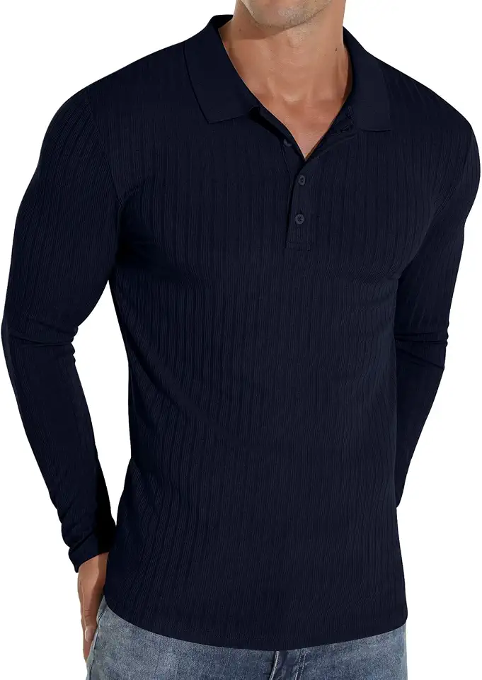 Askdeer Men's Polo Shirts Long/Short Sleeve Slim Fit Casual Shirts Classic Stretch Polo T Shirt Golf Shirts