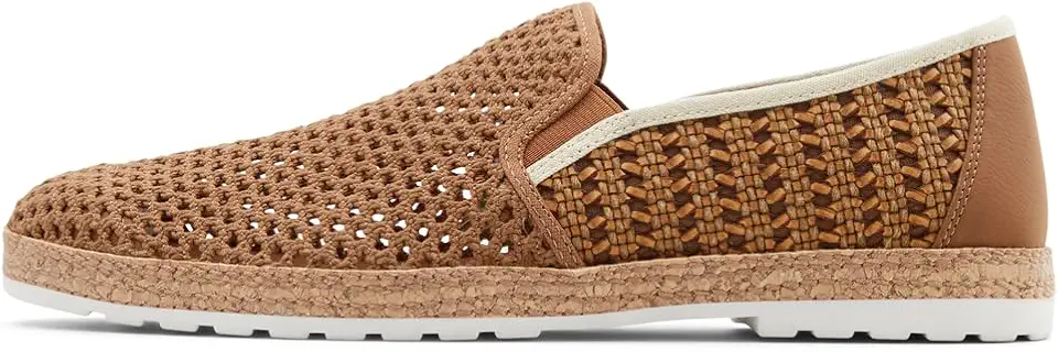 Men's Cognac Woven Leather Slip On Loafers