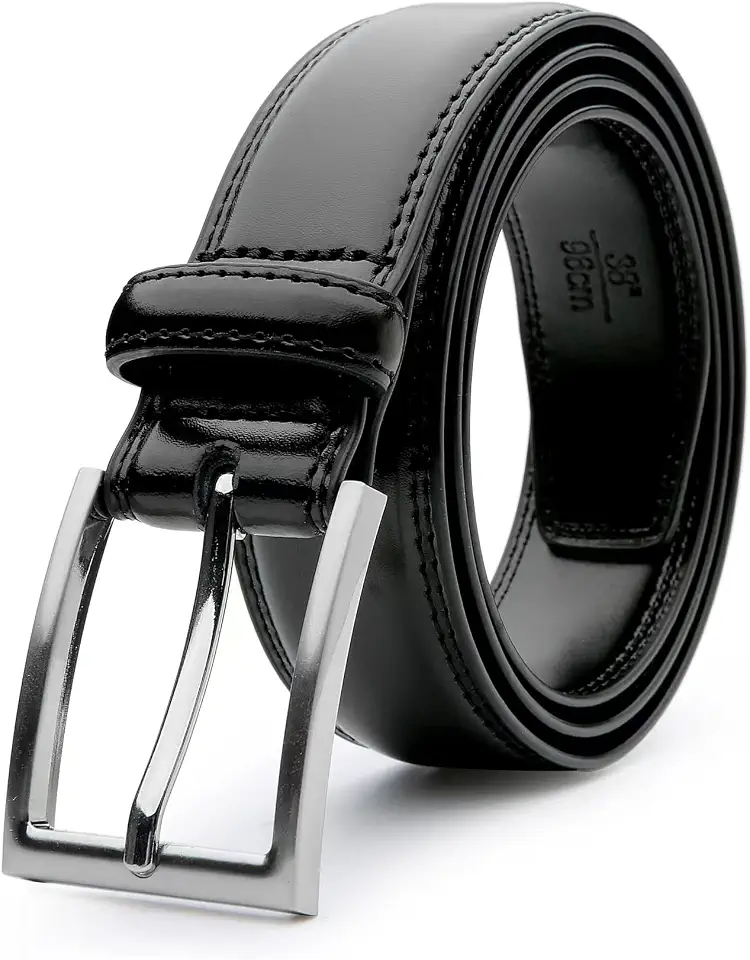 Men's Black Leather Belt Silver Buckle