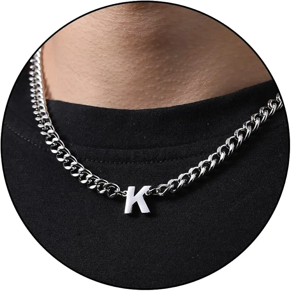 DuoDiner Initial Necklace for Men Boys Gifts A-Z Cuban Link Chain Letter Pendant