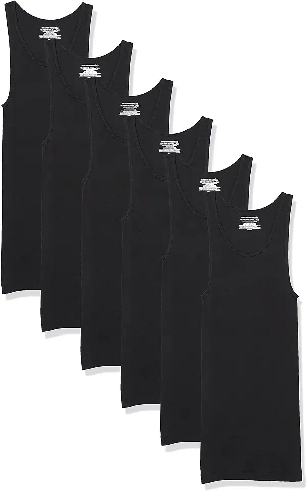 OEKO-TEX STANDARD 100 Amazon Essentials Men's Lightweight Breathable Cotton Slim Fit Tank Undershirts, Pack of 6