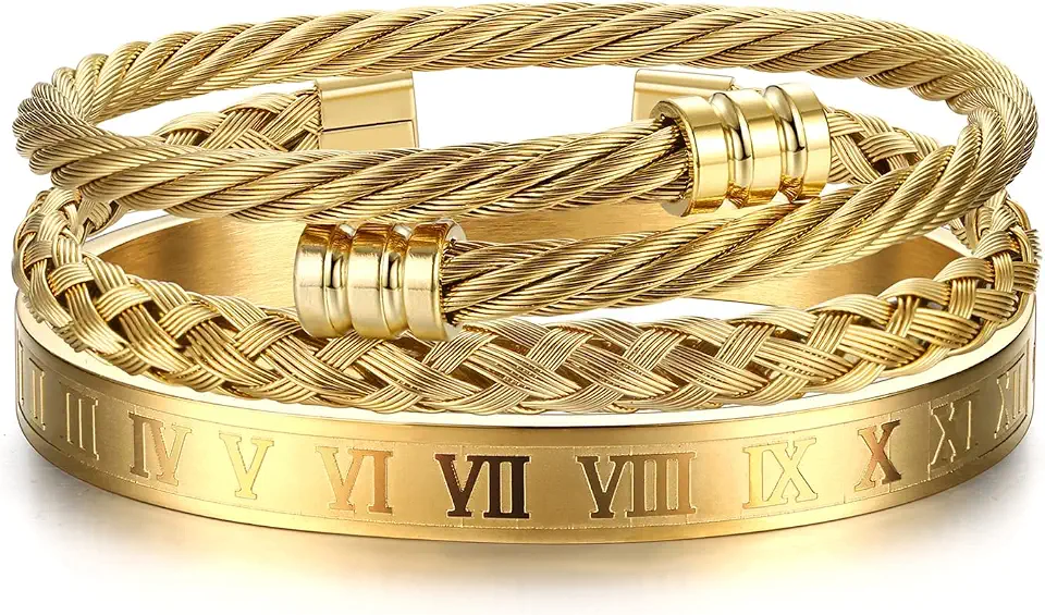 YADOCA Stainless Steel Gold Tone Bracelets for Men Bracelet Stack