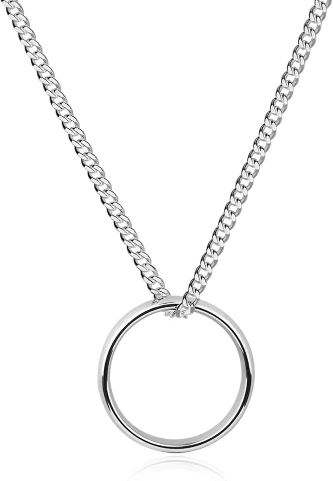 GAVU Men’s Tungsten Ring Necklace, Ring Circle Sivler Pendant Necklace for Men
