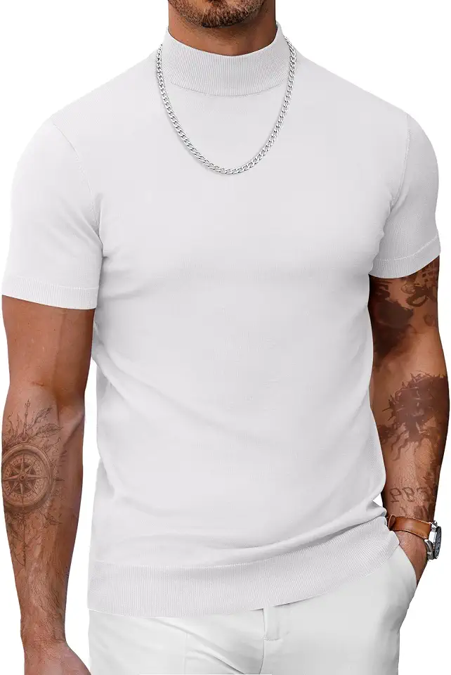 COOFANDY Men's Short Sleeve Mock Turtleneck Sweater