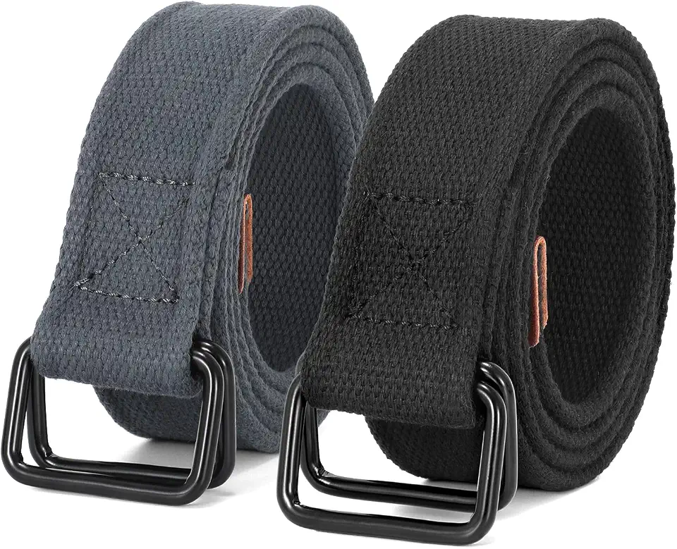 Global Recycled Standard JASGOOD Men Canvas Fabric Belts Casual Web Cloth Belts with Black Double Ring Buckle 2 Pack
