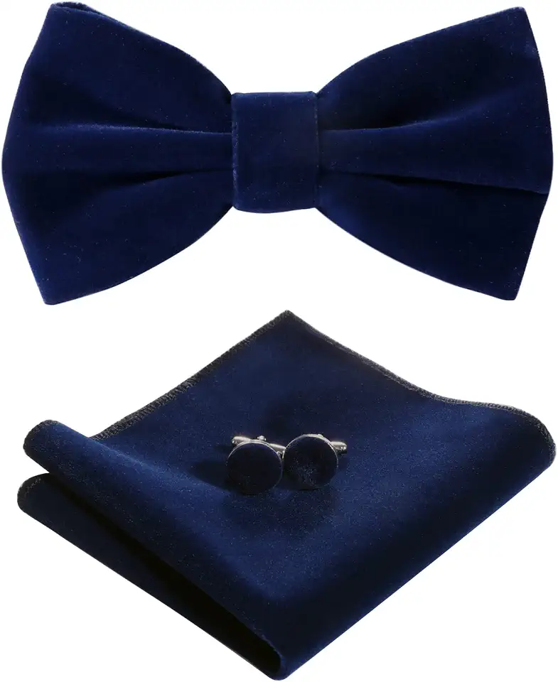 HOULIFE Mens Velvet Bowtie Pretied, Solid Color Adjustable Tuxedo Bow Ties