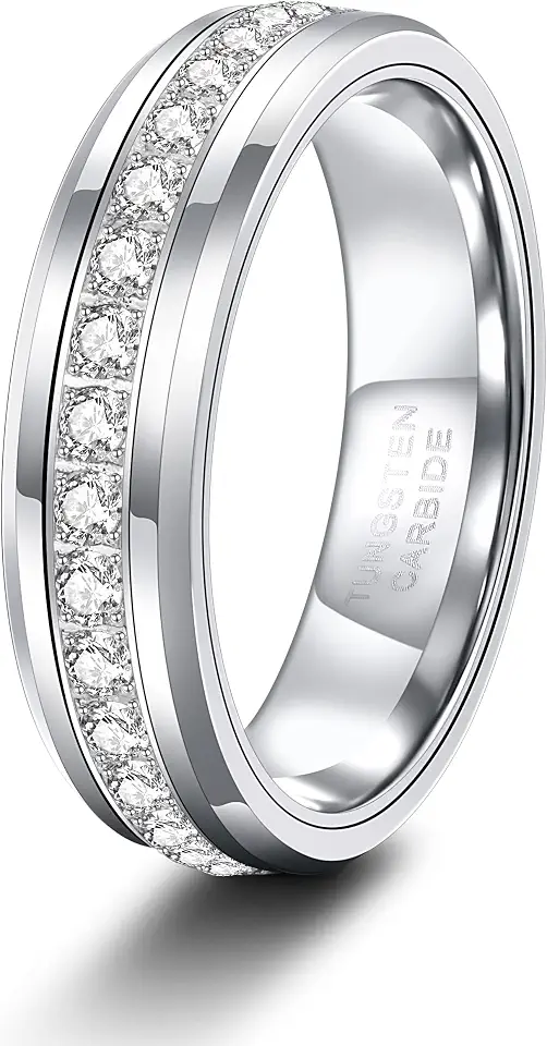 TRUMIUM 6mm 8mm Mens Tungsten Wedding Bands with Cubic Zirconia Rings