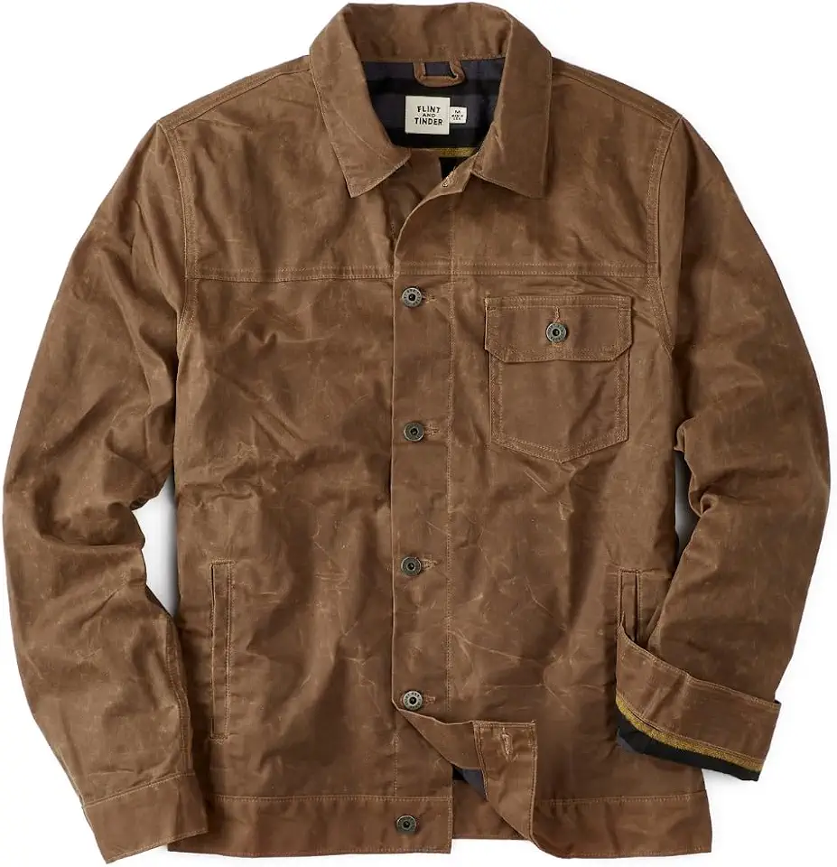 Huckberry Flint and Tinder Men's Flannel-Lined Waxed Trucker Jacket