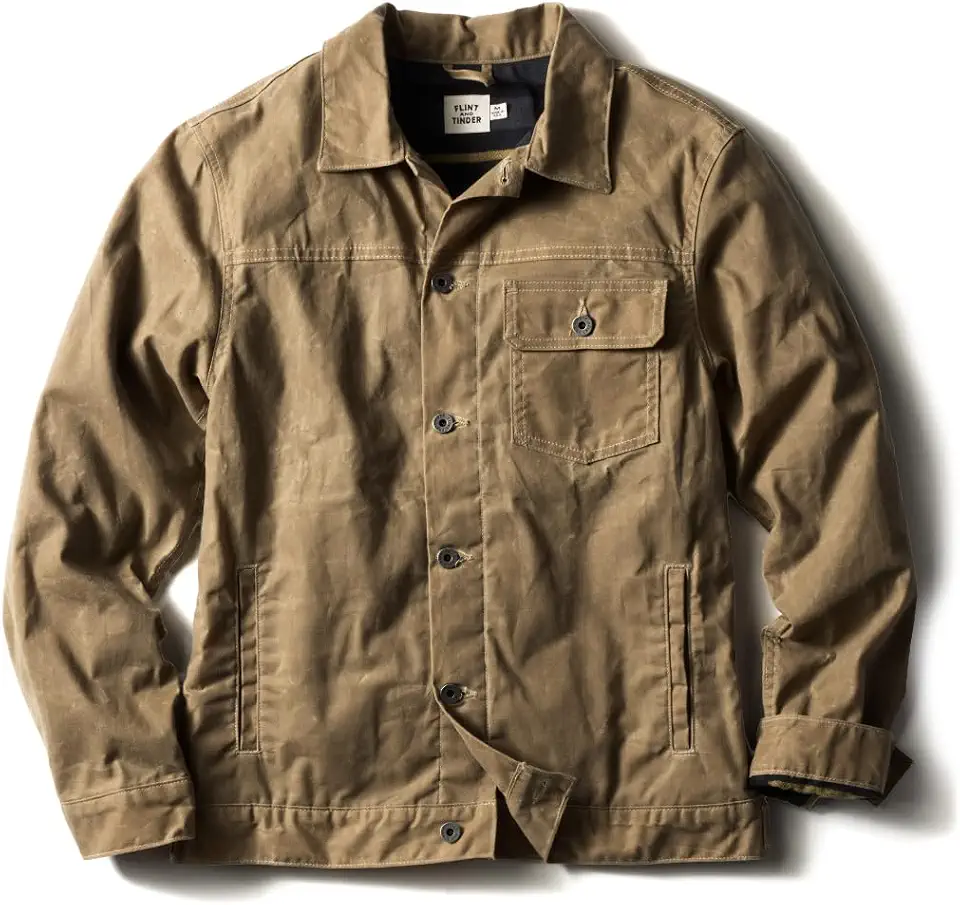 Huckberry Flint and Tinder Men's Flannel-Lined Waxed Trucker Jacket