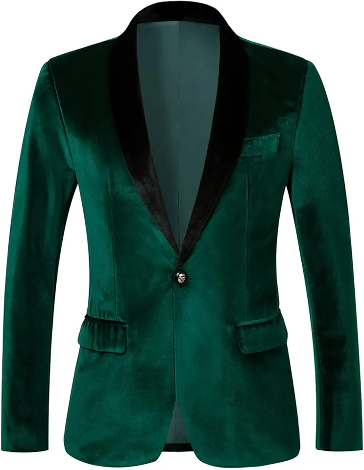 THWEI Mens Velvet Blazer Slim-Fit Solid Color One Button Blazer Sport Coat Jacket for Wedding Dinner Party
